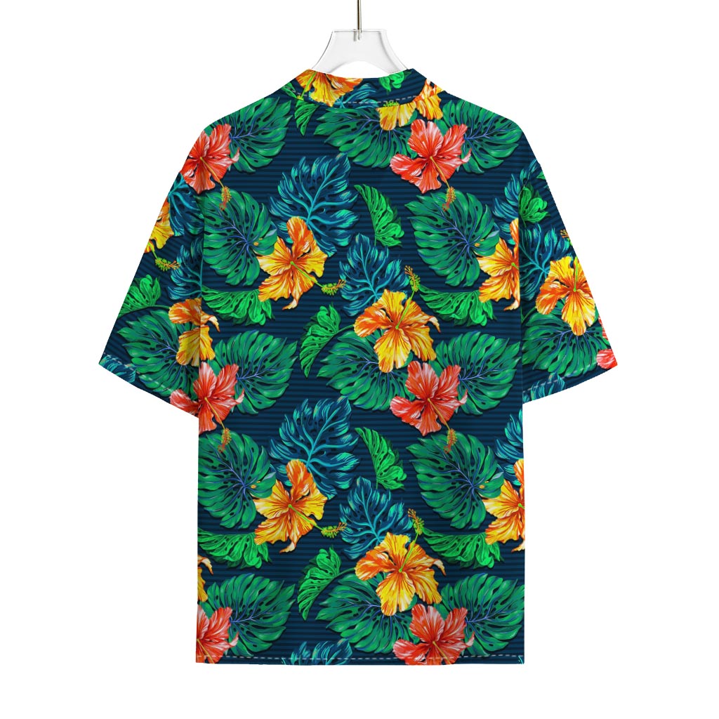 Hibiscus Monstera Hawaii Pattern Print Rayon Hawaiian Shirt