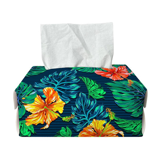 Hibiscus Monstera Hawaii Pattern Print Rectangle Tissue Box Cover