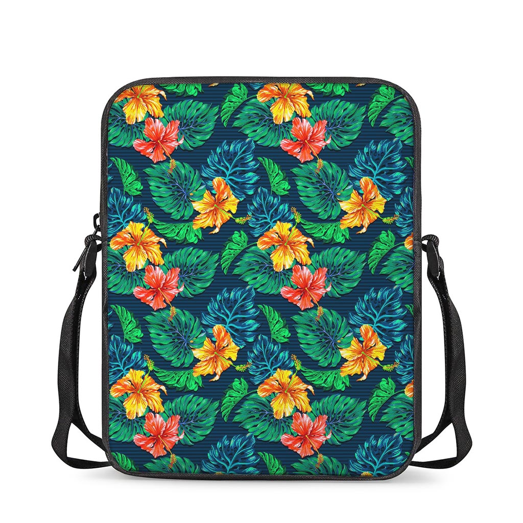 Hibiscus Monstera Hawaii Pattern Print Rectangular Crossbody Bag