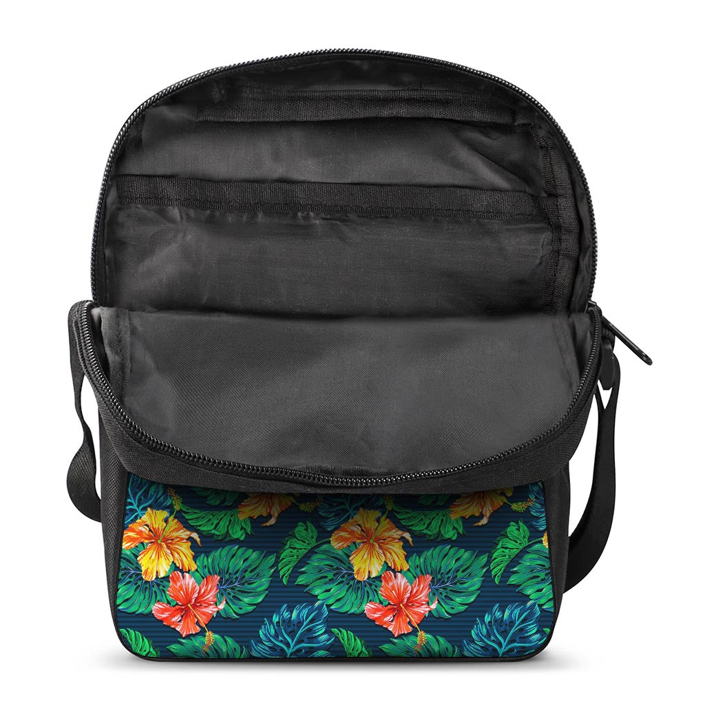 Hibiscus Monstera Hawaii Pattern Print Rectangular Crossbody Bag