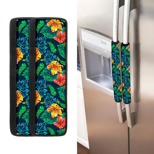 Hibiscus Monstera Hawaii Pattern Print Refrigerator Handle Covers