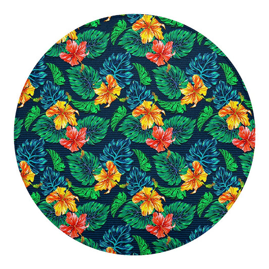 Hibiscus Monstera Hawaii Pattern Print Round Blanket