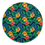 Hibiscus Monstera Hawaii Pattern Print Round Blanket