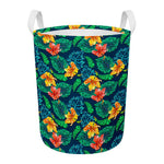Hibiscus Monstera Hawaii Pattern Print Round Laundry Basket
