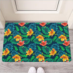 Hibiscus Monstera Hawaii Pattern Print Rubber Doormat