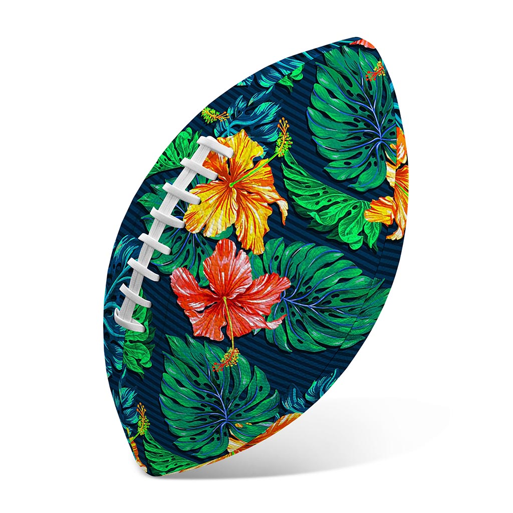 Hibiscus Monstera Hawaii Pattern Print Rugby Ball