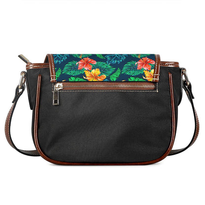 Hibiscus Monstera Hawaii Pattern Print Saddle Bag