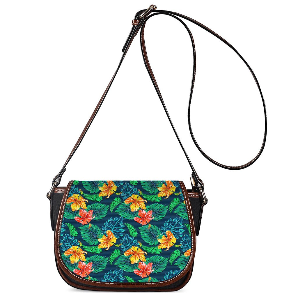 Hibiscus Monstera Hawaii Pattern Print Saddle Bag