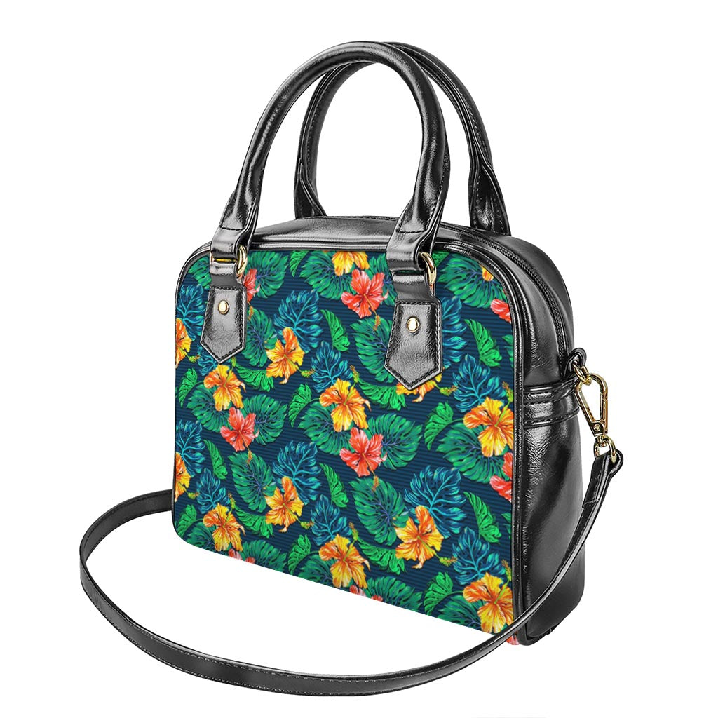 Hibiscus Monstera Hawaii Pattern Print Shoulder Handbag