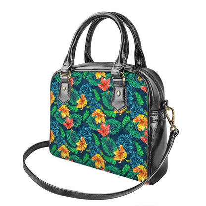 Hibiscus Monstera Hawaii Pattern Print Shoulder Handbag