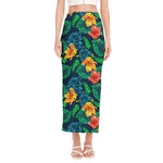 Hibiscus Monstera Hawaii Pattern Print Side Slit Maxi Skirt