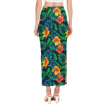 Hibiscus Monstera Hawaii Pattern Print Side Slit Maxi Skirt