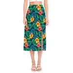 Hibiscus Monstera Hawaii Pattern Print Side Slit Midi Skirt