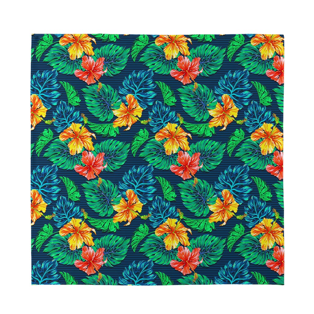 Hibiscus Monstera Hawaii Pattern Print Silk Bandana