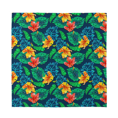 Hibiscus Monstera Hawaii Pattern Print Silk Bandana