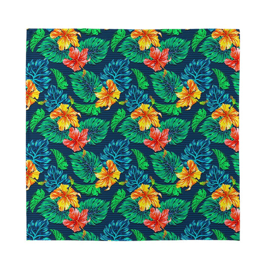 Hibiscus Monstera Hawaii Pattern Print Silk Bandana