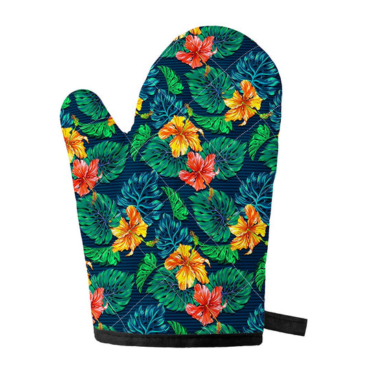 Hibiscus Monstera Hawaii Pattern Print Single Oven Mitt