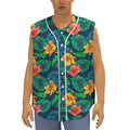 Hibiscus Monstera Hawaii Pattern Print Sleeveless Baseball Jersey