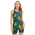Hibiscus Monstera Hawaii Pattern Print Sleeveless One Piece Swimsuit