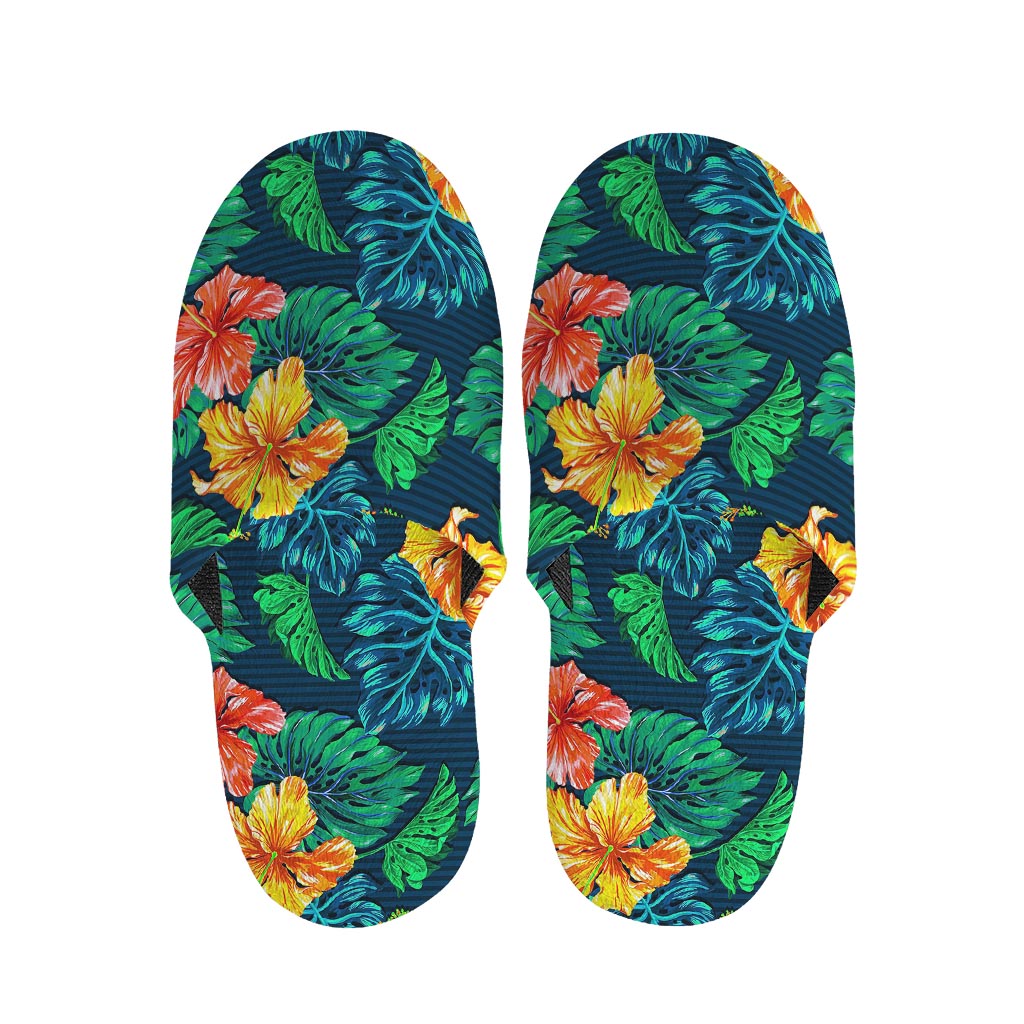 Hibiscus Monstera Hawaii Pattern Print Slippers