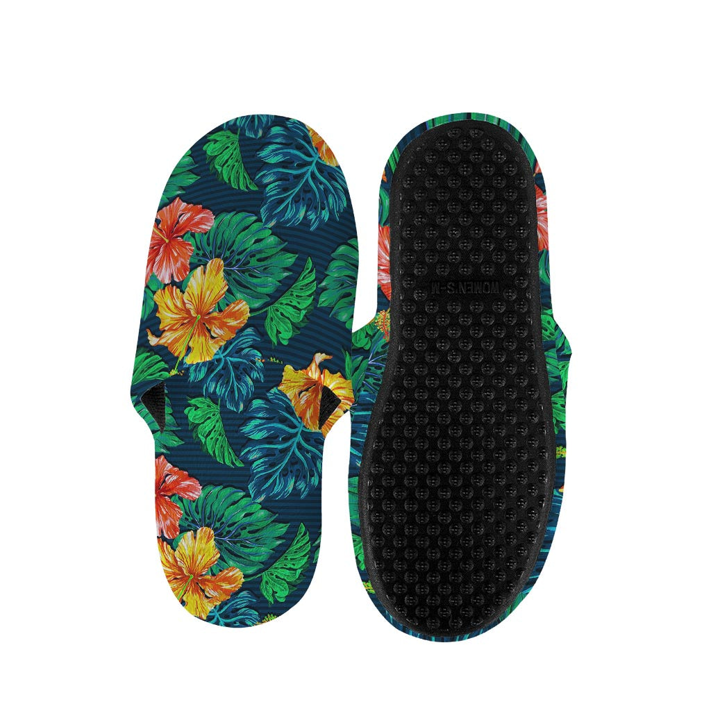 Hibiscus Monstera Hawaii Pattern Print Slippers