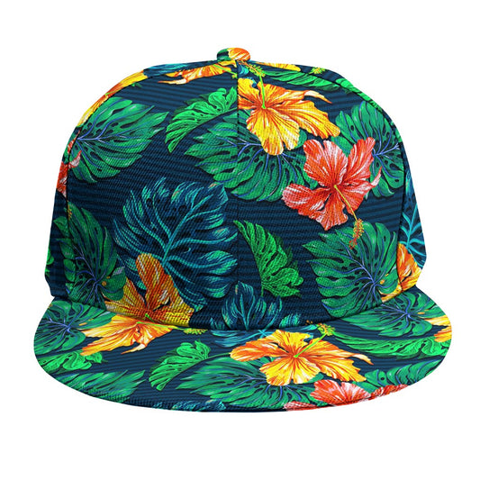 Hibiscus Monstera Hawaii Pattern Print Snapback Cap