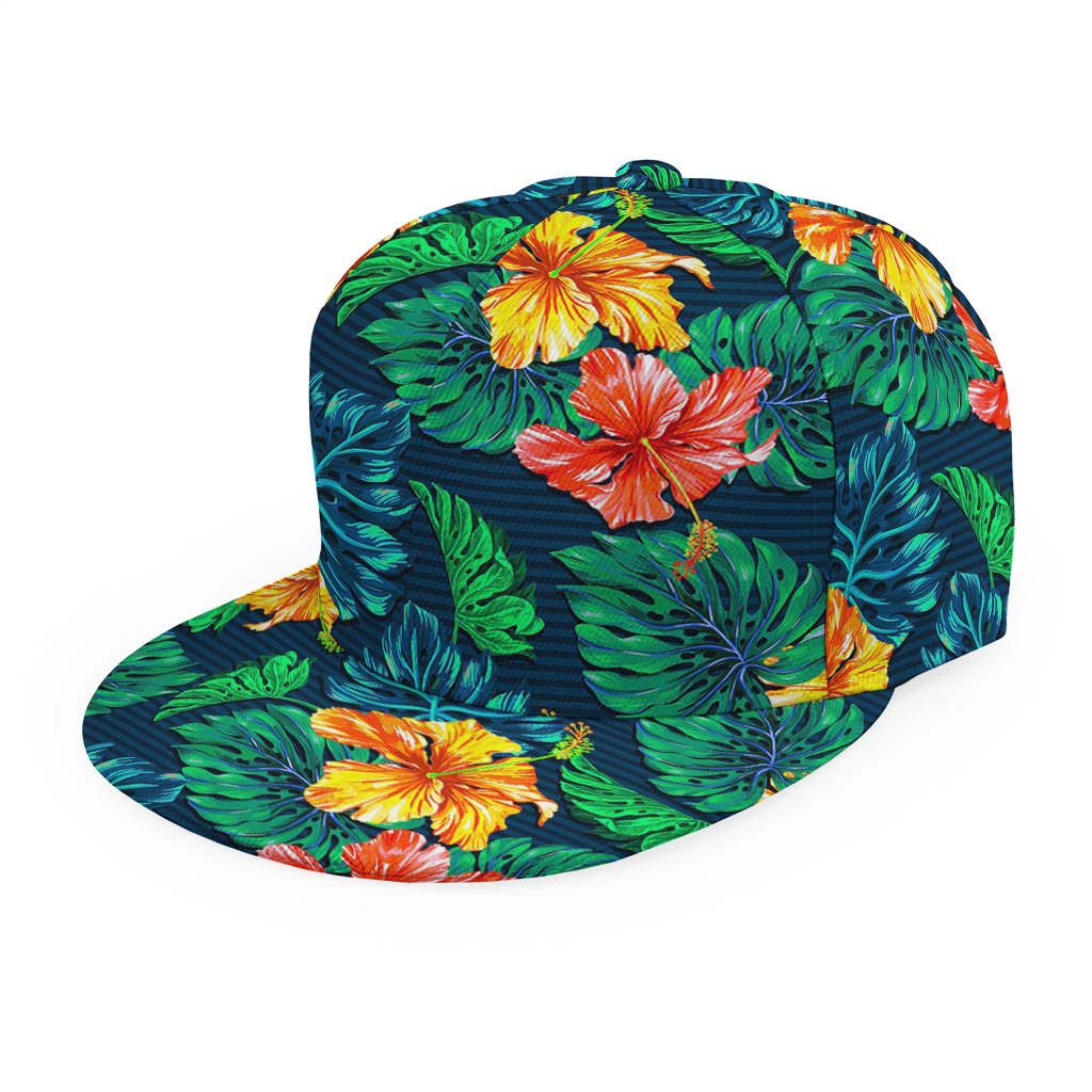 Hibiscus Monstera Hawaii Pattern Print Snapback Cap