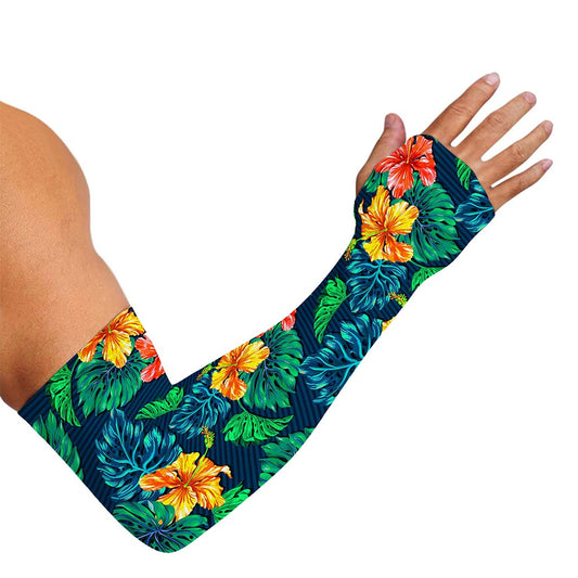 Hibiscus Monstera Hawaii Pattern Print Sun Protection Arm Sleeves