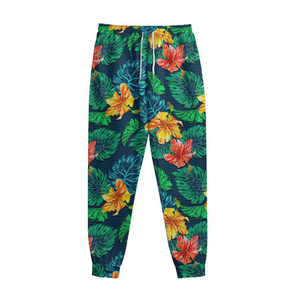 Hibiscus Monstera Hawaii Pattern Print Sweatpants