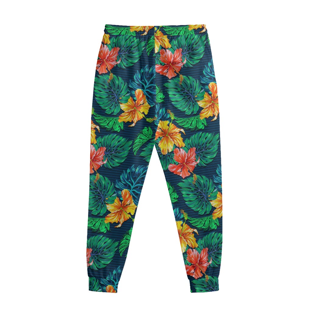 Hibiscus Monstera Hawaii Pattern Print Sweatpants