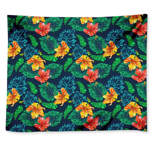 Hibiscus Monstera Hawaii Pattern Print Tapestry