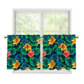 Hibiscus Monstera Hawaii Pattern Print Tier Curtains
