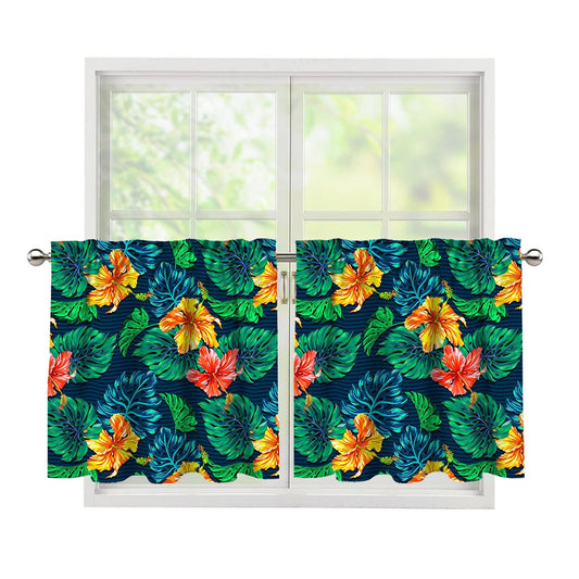 Hibiscus Monstera Hawaii Pattern Print Tier Curtains