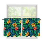 Hibiscus Monstera Hawaii Pattern Print Tier Curtains