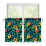 Hibiscus Monstera Hawaii Pattern Print Tier Curtains