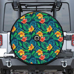 Hibiscus Monstera Hawaii Pattern Print Tire Cover With Camera Hole