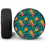 Hibiscus Monstera Hawaii Pattern Print Tire Cover With Camera Hole