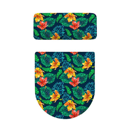 Hibiscus Monstera Hawaii Pattern Print Toilet Lid And Tank Cover Set