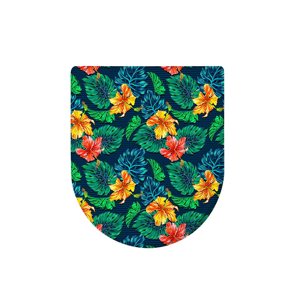 Hibiscus Monstera Hawaii Pattern Print Toilet Lid Cover