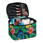 Hibiscus Monstera Hawaii Pattern Print Travel Makeup Bag