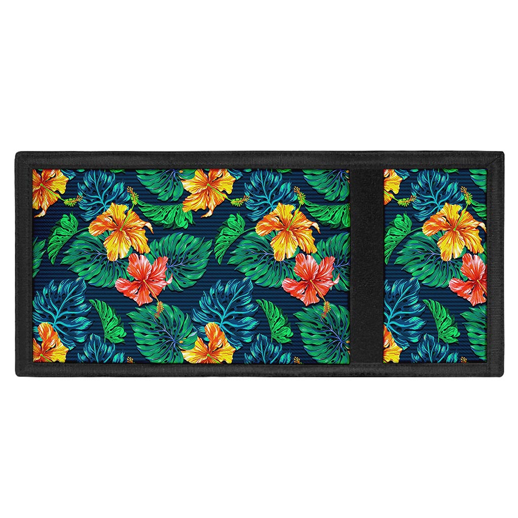 Hibiscus Monstera Hawaii Pattern Print Trifold Wallet