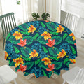 Hibiscus Monstera Hawaii Pattern Print Waterproof Round Tablecloth