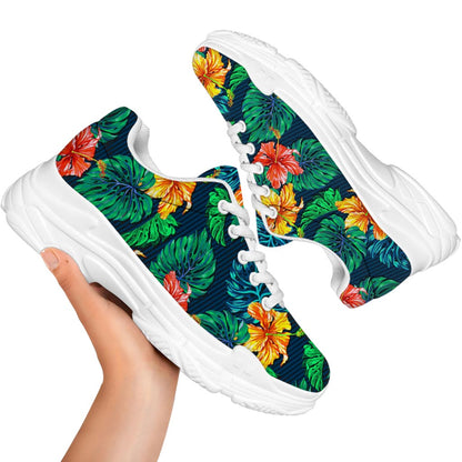 Hibiscus Monstera Hawaii Pattern Print White Chunky Shoes