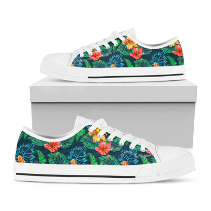 Hibiscus Monstera Hawaii Pattern Print White Low Top Sneakers
