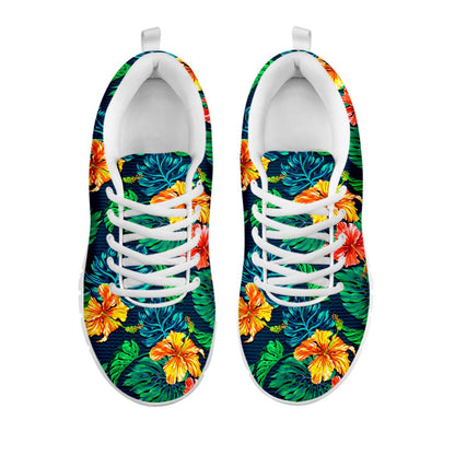 Hibiscus Monstera Hawaii Pattern Print White Running Shoes