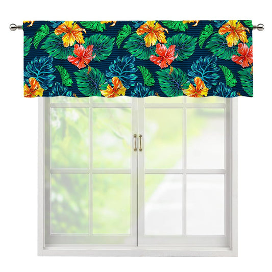 Hibiscus Monstera Hawaii Pattern Print Window Valance