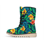 Hibiscus Monstera Hawaii Pattern Print Winter Boots