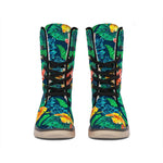 Hibiscus Monstera Hawaii Pattern Print Winter Boots