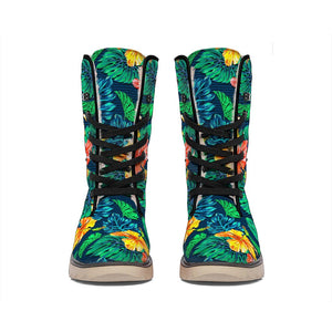 Hibiscus Monstera Hawaii Pattern Print Winter Boots