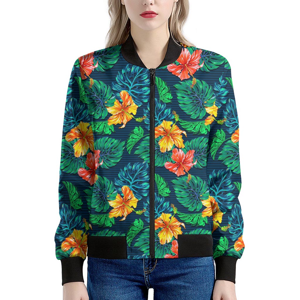 Hibiscus Monstera Hawaii Pattern Print Women's Bomber Jacket